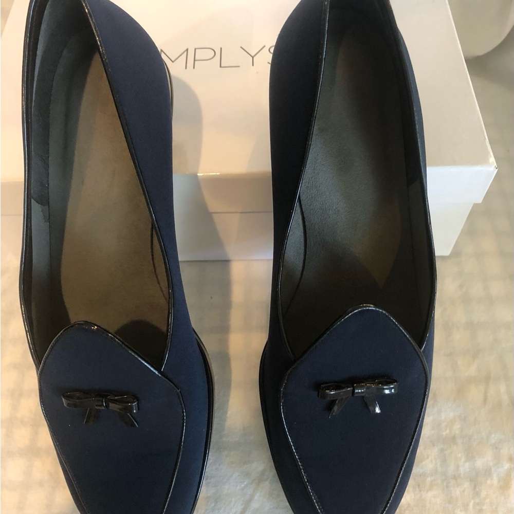 Simply Soles Navy Suede Loafers with Bow Detail
